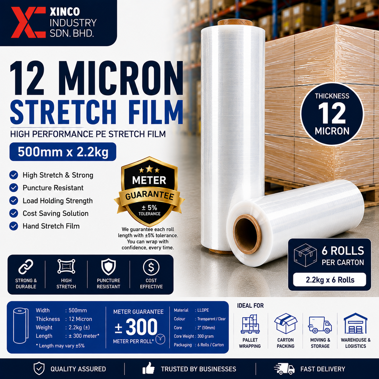Xinco 12 micron stretch film specification guide